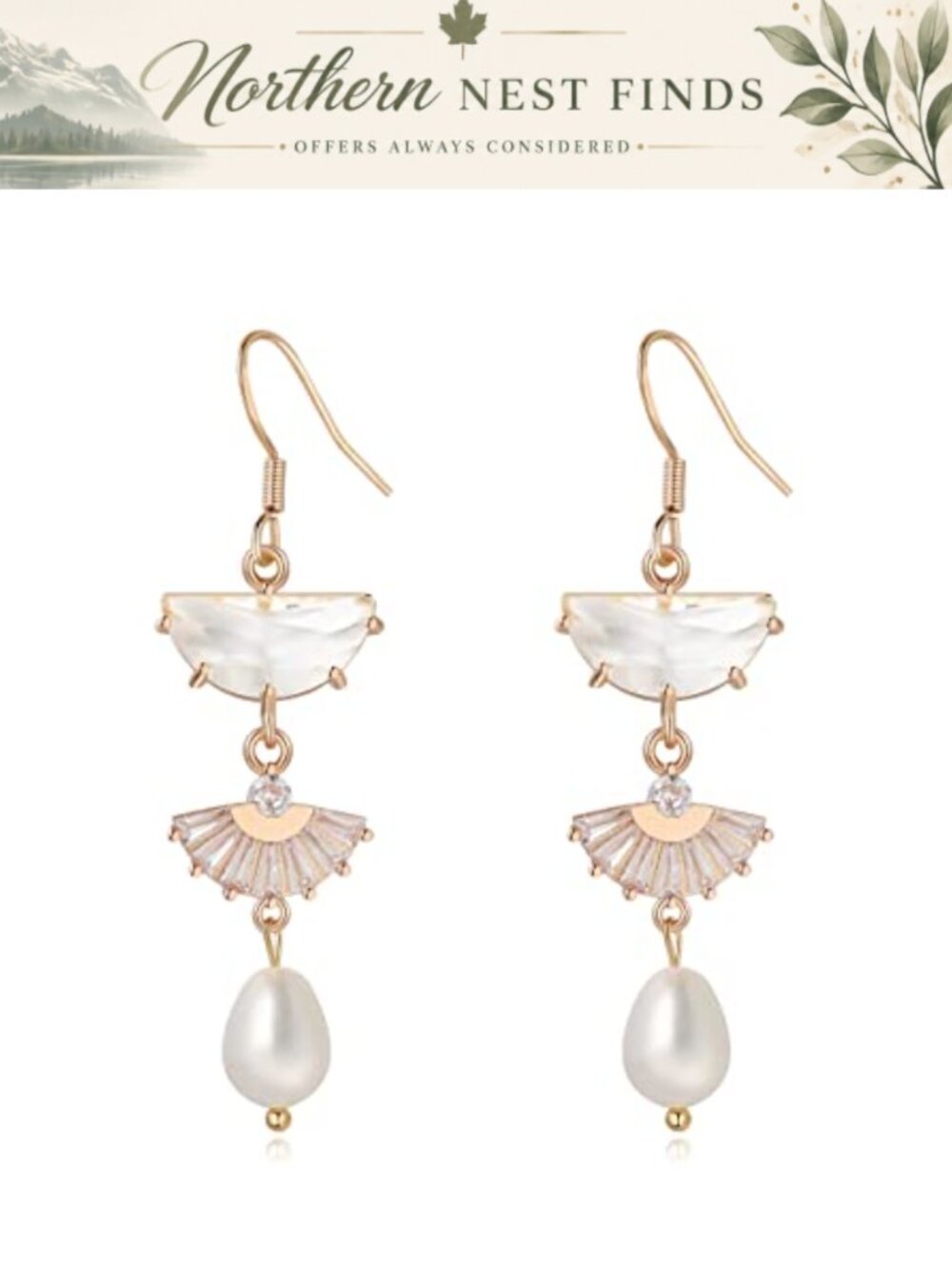 14K Gold Plated Art Deco Bridal Drop Earrings 925 Sterling Silver Elegant
